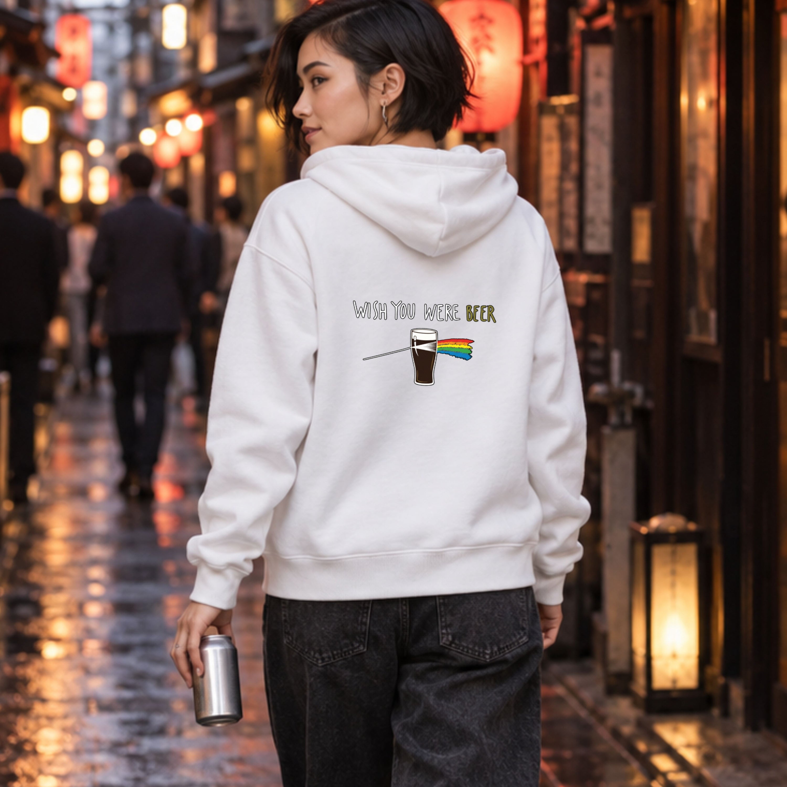 WISH YOU WERE BEER 黒ビール プリズム パーカー |バックプリント